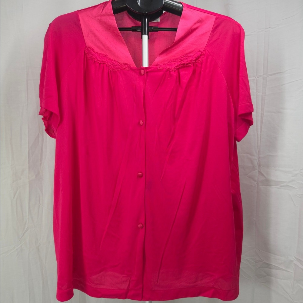 Vanity Fair Vintage Pajama Set 2XL Hot Pink Coquette Lace Trim Made in USA
